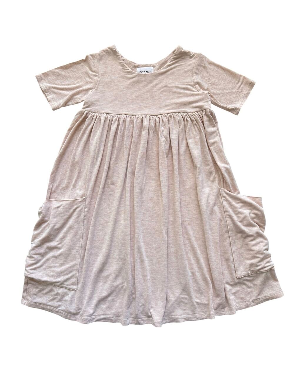 Remie Girl Heathered Oatmeal Short Sleeve Pocket Day Dress Size 6